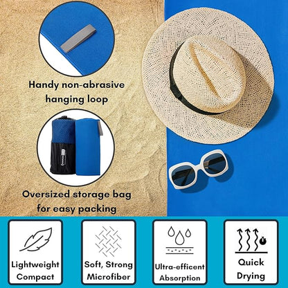 BIRDROCK HOME Multi-Purpose Microfiber Towel for The Beach, Travel, Pets or Camping - Large 31 x 63” - Blue - Quick-Dry - Absorbent Lightweight Compact - Mesh Bag - Kids Hiking Outdoor