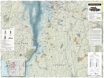 Burlington Vermont Outdoor Adventure Map | Burlington Hiking Map | Hiking trails of Shelburne, VT and Essex, NY | Durable, Waterproof & Tear Resistant