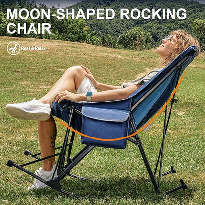 Rocking Camping Chair, Heavy Duty, High Back Oversized Portable Folding Chair with Side Cup Holders, Pocket for Beach, Fishing,Trip,Picnic,Lawn,Concert Outdoor Foldable Camp Chairs, Blue