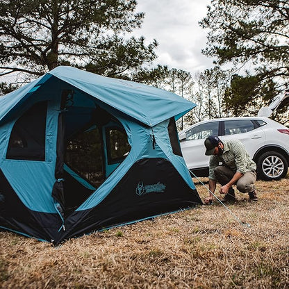 Gazelle Tents™ T3X Hub Tent Overland Edition, Easy 90 Second Set-Up, Waterproof, UV Resistant, Removable Floor, Footprint, 3-Person, Pacific Blue, 68" x 76" x 82", GT302PB